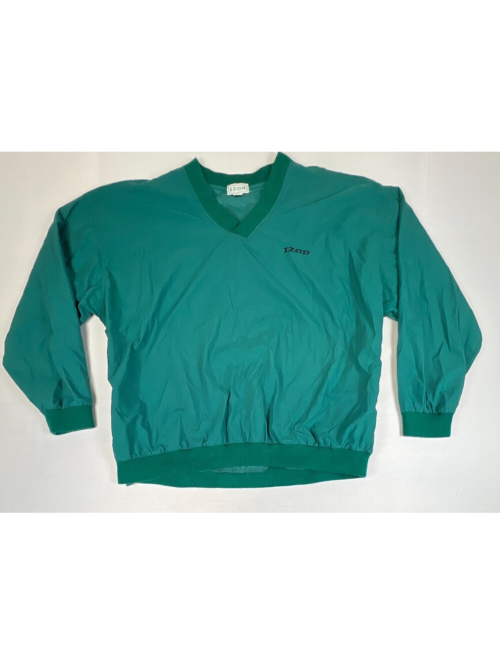 IZOD Men XL Green V-Neck Windbreaker Pullover Jacket Vintage 90s Retro